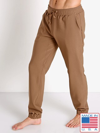 Model in mocha LASC Stretch Tech Travel Pants