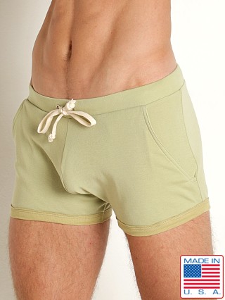 Model in light sage Go Softwear Lumberjack Pocketed Lounge Short