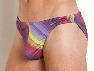 Model in sunset stripe 2xist Sliq Hip Brief