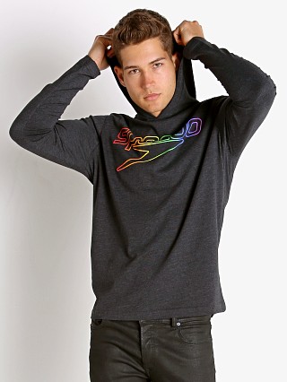 Model in black Speedo Rainbow Pride Long Sleeve Hoodie