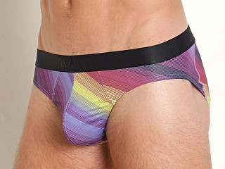 Model in sunset stripe 2xist Sliq Brief