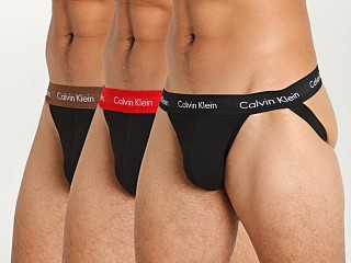 Model in black multi Calvin Klein Cotton Stretch Jockstrap 3-Pack