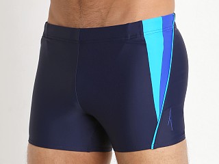 Model in navy/blue Speedo Fitness Splice Square Leg