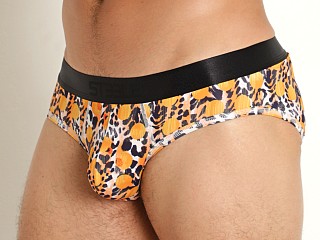 Model in gold/black jungle dots St33le Recycled Polyester Elastane Low Rise Briefs Gold