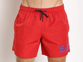 Model in red/black Emporio Armani Sea World Swim Shorts Red