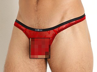 Model in red Gregg Homme Starr Mesh Thong