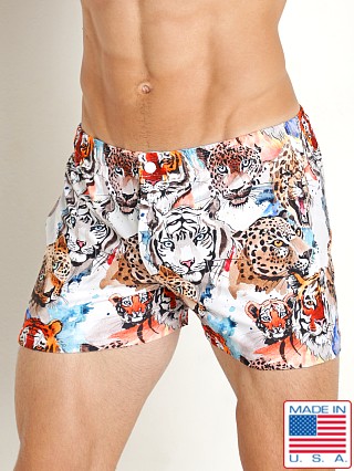 Model in big cats LASC Malibu Swim Shorts