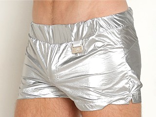 Model in silver STUD Inca Shorts