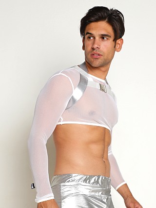 Model in white/silver STUD Najar 2 in 1 Crop & Harness