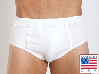 Model in white Duke Support Brief with Cups