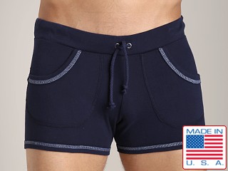 Model in navy Go Softwear 100% Cotton Sport Short