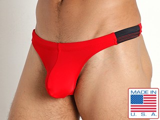 Model in red/black Rick Majors Aquatic Swim Thong