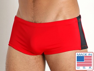 Model in red/black Rick Majors Aquatic Super Low Rise Swim Trunk