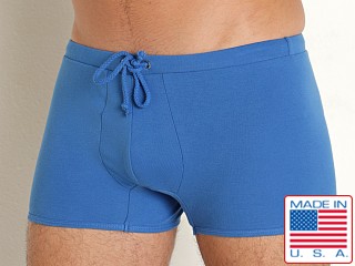 Model in cobalt Go Softwear Zion OverDye Lounge Short