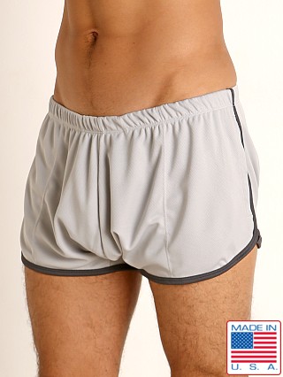 Model in silver/charcoal Rick Majors Pique Mesh Bulge Shorts