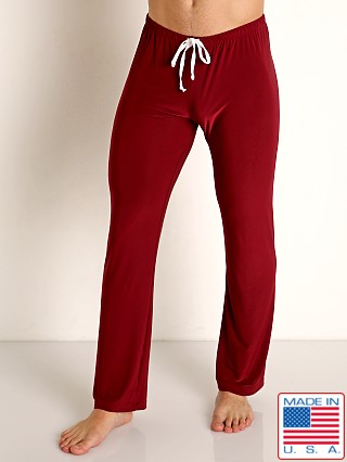 Model in burgundy Rick Majors Glossy Flow Lounge Pant