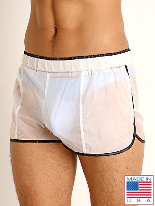 Model in white/black Rick Majors Sheer Ice Nylon Shorts