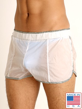 Model in white/grey Rick Majors Sheer Ice Nylon Shorts