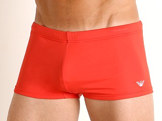 Model in red Emporio Armani Eagle Embroidery Swim Trunk