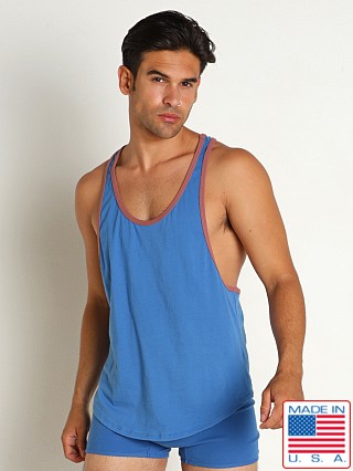 Model in cobalt Go Softwear Zion OverDye Athletic Tank Top