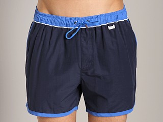 Model in navy Hugo Boss Springfish Swim Shorts