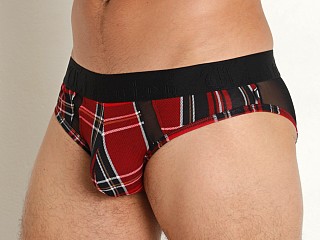 Model in black/red Timoteo Cabin Fever Plaid/Mesh Brief