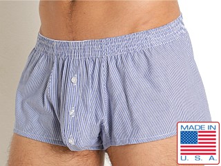 Model in royal Rick Majors Sahara Cotton Pinstripe Bulge Boxer