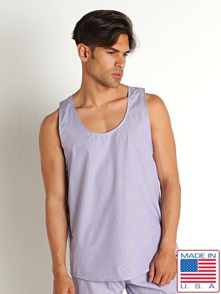 Model in purple Rick Majors Sahara Cotton Pinstripe Tank Top