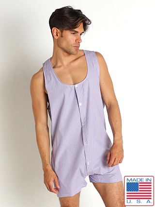 Model in purple Rick Majors Sahara Cotton Pinstripe Singlet