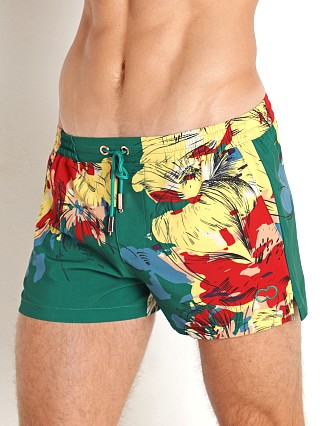 Model in floral print 2EROS Fleur Swim Shorts