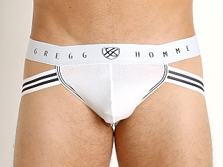 Model in white Gregg Homme Evoke Jockstrap