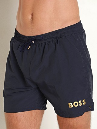 Model in navy Hugo Boss OLE Swim Shorts