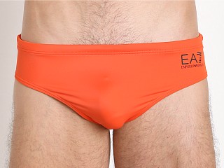 Model in red orange Emporio Armani Active Swim Brief