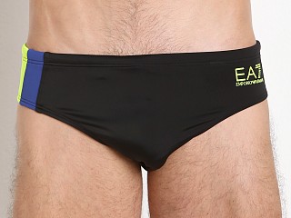 Model in black Emporio Armani Color Block Swim Brief