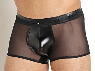 Model in black/mesh Modus Vivendi Latex-Look Backless Boxer