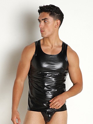 Model in black Modus Vivendi Latex Tank Top