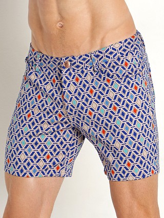 Model in blue/ocean diamonds St33le Stretch Knit Jeans Shorts Limited Edition Blue/Ocean