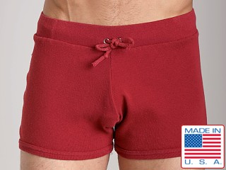 Model in cardinal Go Softwear 100% Cotton Hiker Short