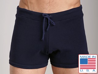 Model in navy Go Softwear 100% Cotton Hiker Short