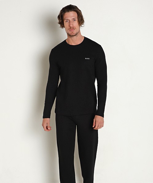 Hugo Boss Waffle Long Sleeve Shirt Black