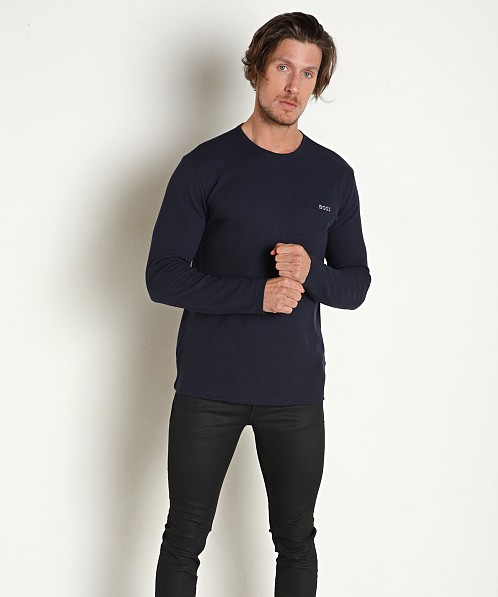 Hugo Boss Waffle Long Sleeve Shirt Dark Blue