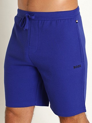 Model in bright blue Hugo Boss Waffle Shorts