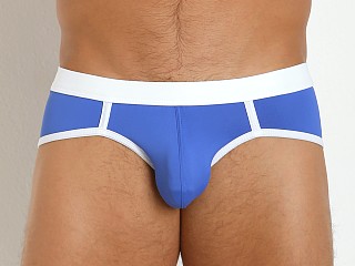 Model in royal/white Tulio Supplex C-Ring Backstrap Brief