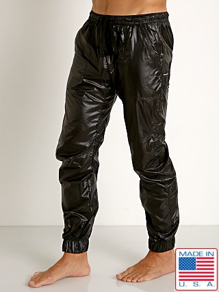 Model in black Rick Majors Ripstop Wet Look Cargo Pants