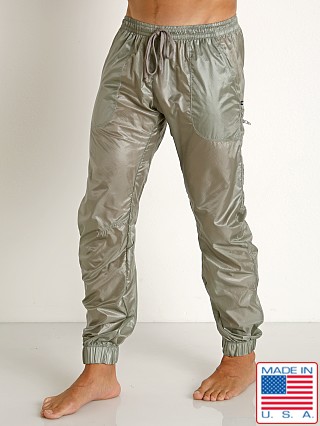 Model in steel Rick Majors Ripstop Wet Look Cargo Pants