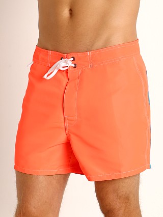 Model in fluo orange #9 Sundek 14" Classic Low-Rise Boardshort