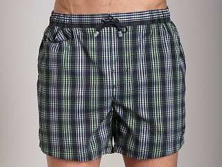 Model in charcoal Hugo Boss Crocodile Shark Swim Shorts