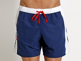 Model in blue Emporio Armani Color Block Swim Boxer