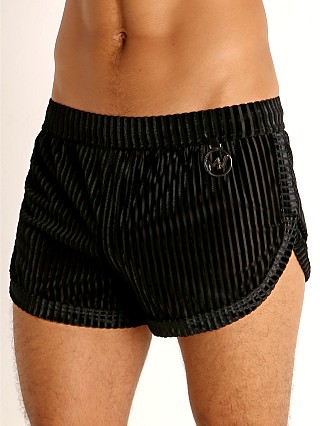 Model in black Modus Vivendi Tiffany's Velvet Mesh Short