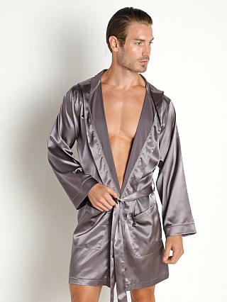 Model in grey Modus Vivendi Core Satin Robe